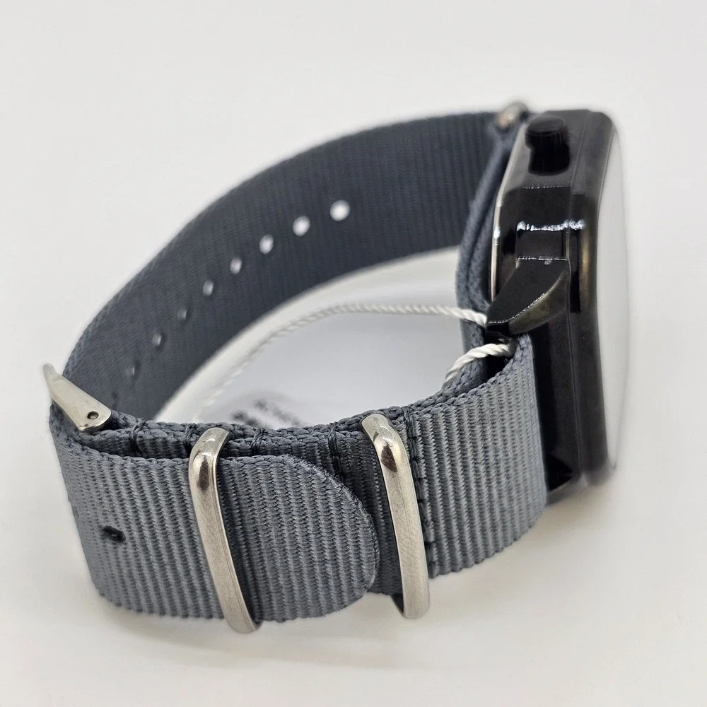 Men's 42MM Watch Black‎ Dial Date Indicator Gray Canvas Band New Battery